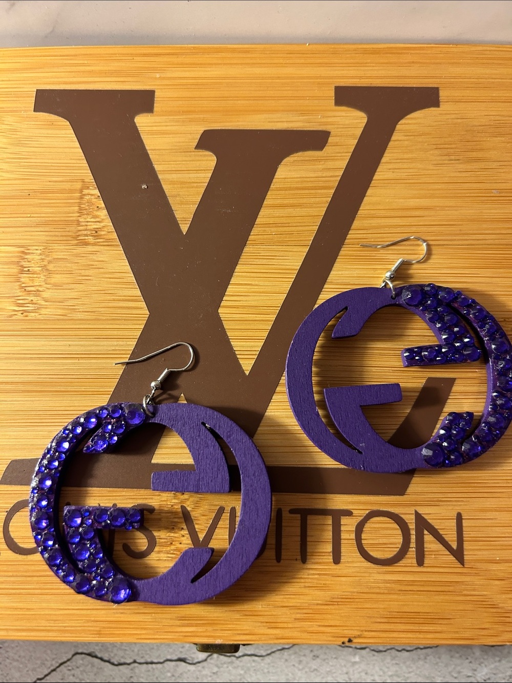 Source Unknown Purple Crystal-Embellished Double-G Drop Earrings
